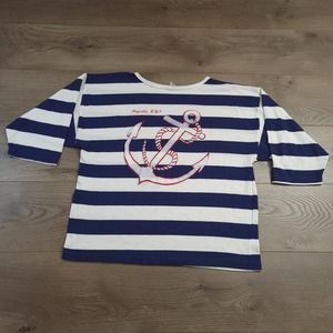 Vintage Anquilla Shirt Womens Extra Large Blue Striped Puff Graphic Tee Souvenir